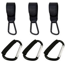 GUDREN Ganchos de Piel para Carriola, 6 pcs Gancho Mosquetón Multiusos, Ganchos para Cochecito Soportar 30 kg, Diseño Antideslizante Multifunción para Colgar Pañaleras, Bolsas y Más
