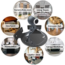 TRINENOX Acrylic Mini Circular Corner Shelf Mount for Security Cameras, Baby Monitors, Speakers, Plants & More, Universal Camera Holder, Screw or Self-Adhesive Mount - Black