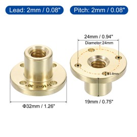QUARKZMAN Tr10 x 2 Lead Screw Brass Nut, Trapezoidal Thread Nut Linear Screw Thread Acme Thread Screw Replaces Brass Nut (2 mm Pitch 1 Start, 2 mm Feed)