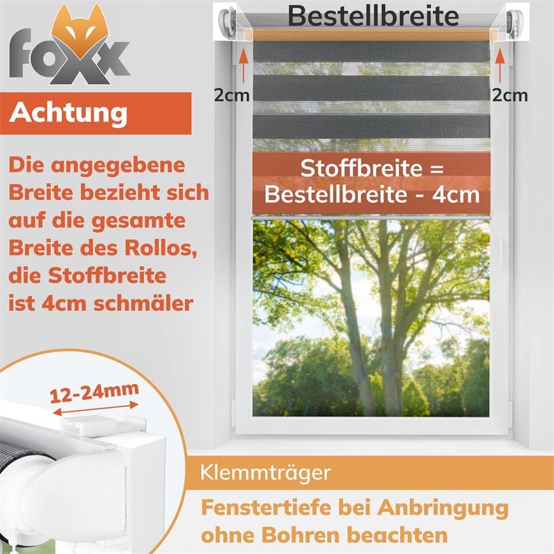 FOXX Double Roller Blind Duo Roller Blind with Pre-Fixed Clamps