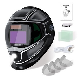 GEOSTAR Welding Surface, Automatic Light Blocking, 180° Wide Vision, Welding Mask, LED Light, Reflects True Colors, Ultra Lightweight, 4 Arc Sensors, Light Shading Degree, 5-8/9-13, Wide View Type,