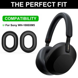 Joghaw Silicone Ear Pad Covers for Sony WH-1000XM5, Sweat-Proof, Anti-Scratch, Gym-Ready Ear Cushion Protectors, Easy to Clean, Soft Fit for Workout & Travel - Black