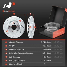A-Premium 11.57 inch (294mm) Front Disc Brake Rotors + Ceramic Pads Kit Compatible with Select Chrysler, Dodge, Jeep and Mitsubishi Models - 200, Sebring, Avenger, Compass, Patriot, Galant, Lancer