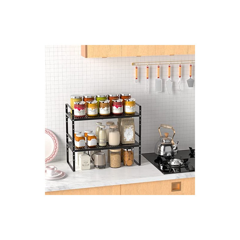 IPEGTOP Extendable Metal Cupboard Shelf, Stackable Kitchen Organiser, Height Adjustable