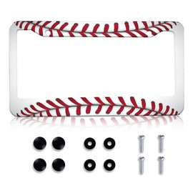 LIN KANG Baseball License Plate Frames, Funny Baseball Texture Patter Aluminum Metal License Plate Holder Covers, Rust-Proof Waterproof Car Decorative Tag Frames for Standard US 12x6 Inch