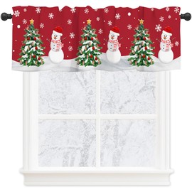 FJTP Christmas Valance Curtain Christmas Cute Snowman and Christmas Tree Window Curtain Valance Christmas Decorations Kitchen Valance with Rod Pocket for Kitchen Bathroom Living Room 54" x 18"