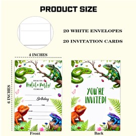 TNVDFNBR Reptile Amphibian Birthday Party Invitations, Reptile Party Invites for Birthday, Double Sided Design, Zoo Birthday Evite (20 Invites + 20 Envelopes)-A02