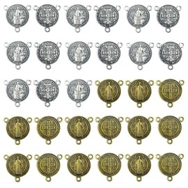 30pcs Round Cross Center Connector Catholic Religious Loose Beads Accessories DIY Bracelet Necklace Silver and Copper Two Colors