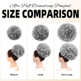AISI QUEENS Afro Puff Drawstring Ponytail Extension for Black Women, Ombre Gray Faux Buns Short Kinky Curly Hair Ponytail Hair Extension Updo Wrap Fiber Wig(Tgray#)