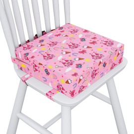Capslpad Child Booster Seat 32 x 32 x 10 cm Portable Child Booster Seat Non-Slip Booster Seat Chair Removable Washable Seat Cushion Children with 3 Safety Buckles for Home On the Go Pink