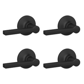 Lock Scout Straight Lever with Round Trim Hall and Closet Door Handle, Matte Black Finish, 4 Pack