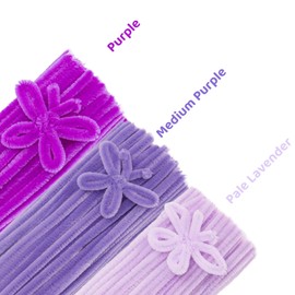 GUWINA 300Pcs Purple Pipe Cleaners Craft Bulk, 12'' Long 0.3'' Thick Fluffy Chenille Stems Set, 3 Assorted Colors Fuzzy Sticks for DIY Art, Making Flowers & Festive Decorations (Gradient Purple)