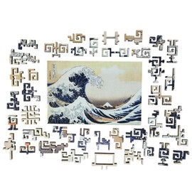 Wooden Puzzle for Adults - Geometric Design - Made in The USA by FoxSmartBox - 260 Pieces - The Great Wave Off Kanagawa