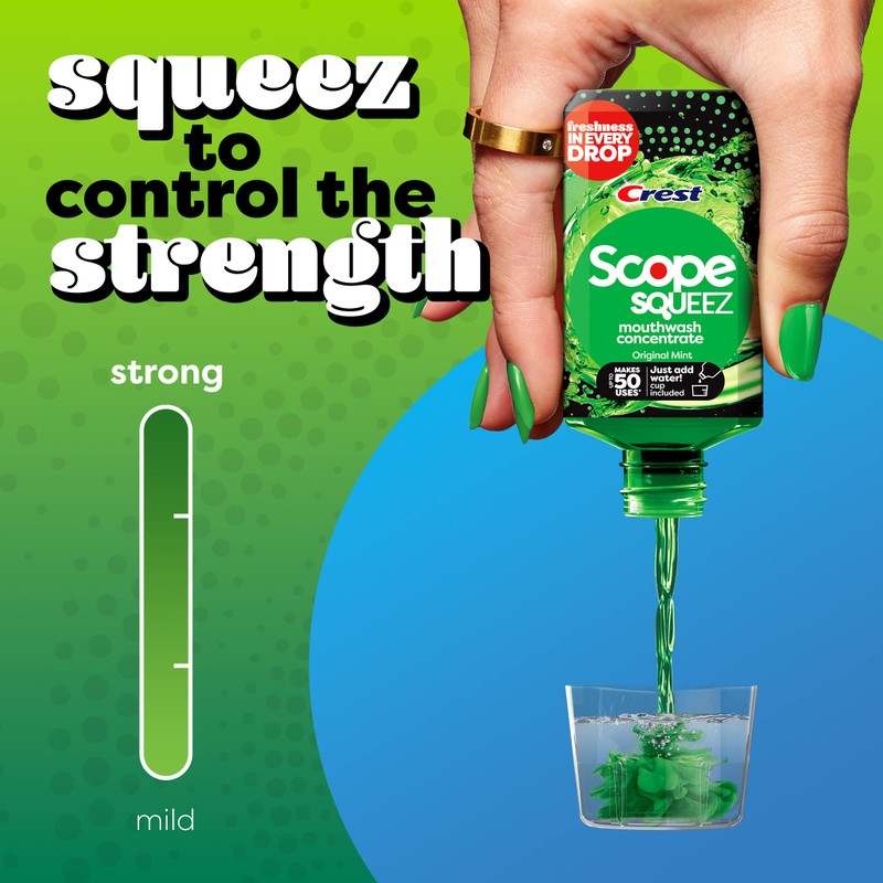 Crest Scope Squeez Mouthwash Concentrate, Original Mint Flavor, 50mL Bottle,