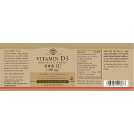 Solgar Vitamin D3 4000 IU (100 µg) Vegetable Capsules - Pack of 60 - Cholecalciferol - Keeps Bones and Teeth Healthy - Supports Muscle Function & Immunity - Vegetarian