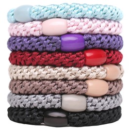 WILDREEDS 8Pcs Hair Ties for Thick Hair, Hair Tie Bracelet Ponytail Holders, Exceptionally Secure with Gentle Hold Hair Ties for Girls and Women Hair Accessories, Mixed Color 3