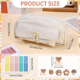 Candcamp Cute Pencil Case, Pencil Case for Girls with 5 Decorative Patches and 1 Pack of Sticky Notes in Five Colors for School Kids Teenagers College Students