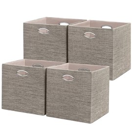 Posprica Storage Basket Bins,12×12 Foldable Storage Cube Boxes Fabric Drawer for Closet Shelf Cabinet Bookcase,4pcs,Coffee