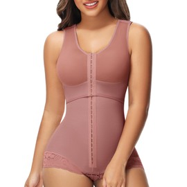 SHAPSHE Fajas Colombianas Moldeadoras Full Body Faja with Hook-and-eye Bust & Crotch for Women Tummy Control Shapewear Rosy Brown 2XL
