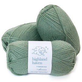 Highland Haven - 100% Highland Wool Yarn Set of 3 Skeins (150 Grams) Fingering Weight - Sourced Directly from Peru - Heavenly Soft and Perfect for Knitting and Crocheting (Fingering, Sage Green)