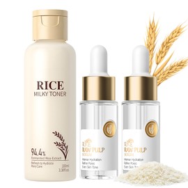 Rice Milky Toner + Raw Serum for Face, Rice Raw Pulp Face Serum, Soothing Face Toner, Hydrating Serum, 100ml + 17 ml*2