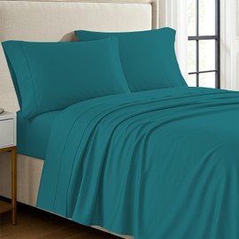 Carressa Linen 100% Egyptian Cotton King Size Sheets Set - Luxury 1200 Thread Count Egyptian Cotton Sheets King Size, 17" Deep Pocket, Soft, Cooling Sateen Weave Hotel Quality Bedding Set - Teal