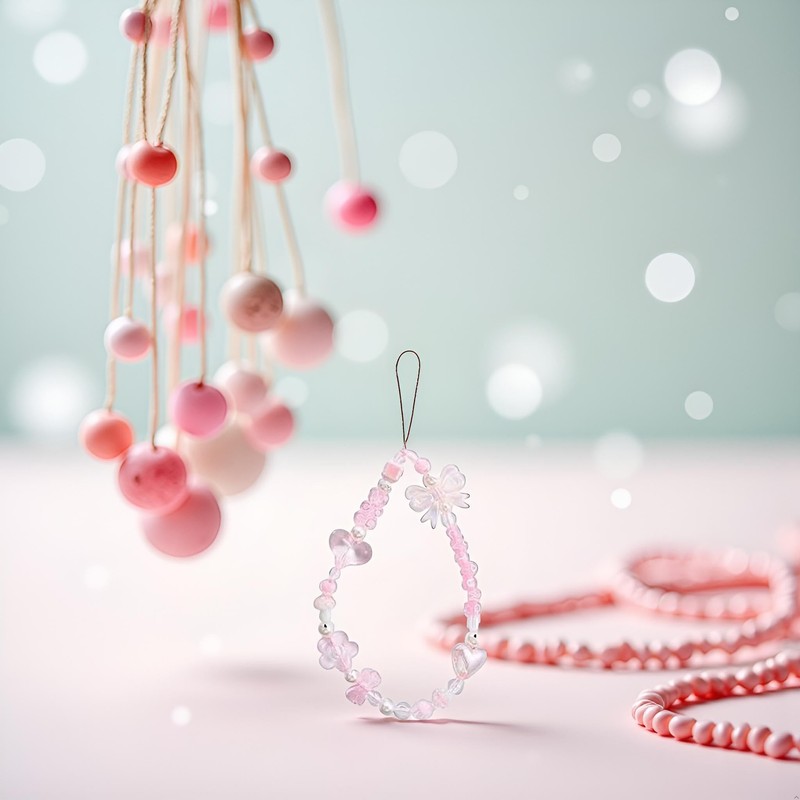 Czhotg Pink Beaded Phone Charm, Phone Lanyard Mobile Pendant Hand