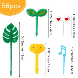 56 PCS Animal Plant Food Picks for Kids, Cute Toothpicks for kids lunch, Fun Kids Food Picks for Bento Box Accessories, Reusable Toddler Fruit Toothpicks, Cute Kids Lunch Accessories for Picky Eaters