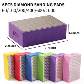 XKDOUS 6PCS Diamond Hand Polishing Pads,60/100/200/400/600/1000 Diamond Sanding Pads Tile Tools Polishing Pad Sanding Block Polishing for Ceramic Tile Glass Stone Marble Granite Metal Grinding