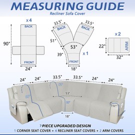Arfntevss Recliner Sectional Couch Covers 1OO% Waterproof L Shape Sofa Cover for Reclining L Shaped Sectional Slipcover Set for Dog Washable Corner Non Slip Furniture Protector (5 Seater, Light Gray)