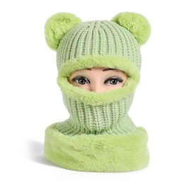 WUODHTW Balaclava Face Mask Beanie Winter Scarf Earmuffs Set Knit Hats Ears Funny Hat Warm Knit Rabbit Crochet Skull Cap Green