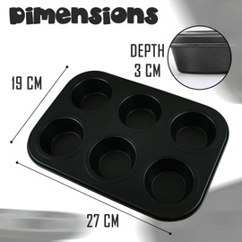 HOVUK Large Muffin Tray, 6 Cup Steel Muffin Pan, Non-Stick Cupcake Moulds, Grey Muffin Cupcake Tin, Baking Mould for Cupcakes, Bakeware 27 x 19 x 3 cm