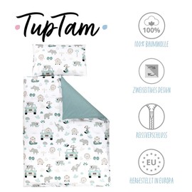 TupTam Children Bedding Set Duvet Cover Pillowcase Two-Sided, Zoo Green, 120x90 cm