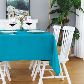 FOLINS&HOME Teal Square Tablecloth - 60 x 60 Inch Turquoise Wrinkle Free Waterproof Polyester Table Cloths, Spillproof Heavy Duty and Washable Table Cover for Party, Banquet, Rectangle/Oblong