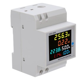 Single Phase Energy Meter Tester Rail Electricity Usage Monitor AC 40-300V 100A LCD Voltmeter Ammeter Voltage Amps Watt Kwh Frequency Power Factor Meter Multimeter