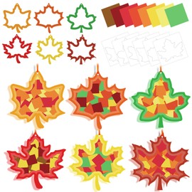 Kepeel 42 Packs Fall Leaf Suncatchers Crafts for Kids, Thanksgiving Leaf Tissue Art Crafts DIY Autumn Maple Leaves Kit Bulk Gift for Fun Home Classroom Game Activities Thanksgiving Party Decor