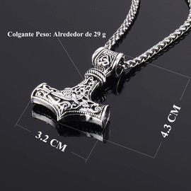 HORHEAR Nordic Viking Hombres Acero Inoxidable Thor Hammer Mjolnir Collar Colgante Amuleto Joyería Escandinava (Estilo1)