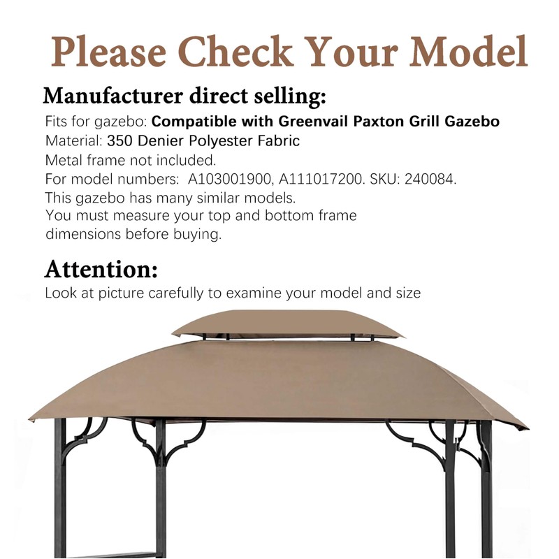 SCOCANOPY Grill Gazebo Replacement Cover Compatible with Greenvail Paxton Grill