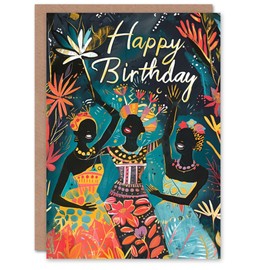 Artery8 Birthday Card Joyful African Women Dancing Colourful Painting For Her Gran Sister Niece Daughter Wife Woman Greeting Card