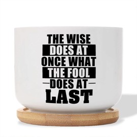 DecStic The Wise Does at Once What The Fool Does at Last Ceramic Planter Bible Verse Pots for Plants with Drainage Holes and Saucers Pot for Home Office Desk Garden
