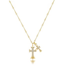 ElegGlo Cross Necklace 14k Gold Plated/Sterling Silver Double Cross Pendant CZ,Cubic Zirconia Cross Necklaces for Women Men Jewelry Birthday Gifts