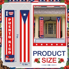 2 Pcs Puerto Rico Flag Porch Banners Patriotic Decoration 71 x 12.6 Inch Waterproof Polyester Hanging Outdoor Door for Cultural Celebration Home Garden (I Love Puerto Rico,Blue)