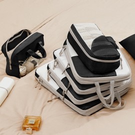 DIMJ Packing Cubes Suitcase Organiser - Packing Cubes for Clothes, Suitcase Organiser for Backpack, Travel Essentials Suitcase Organiser, Compression for Suitcases, Packing Bags Set, 8 Pieces (Black)