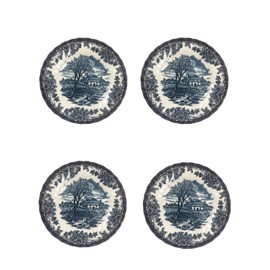 Churchill Brooke Blue Chelsea 8" Salad Plate 4 Piece Dinnerware Set, Made In England