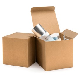 ValBox 4x4x4 Brown Gift Boxes 50PCS Kraft Paper Boxes with Lids for Gifts, Crafting, Cube, Cupcake Boxes, Easy Assemble Boxes for Party Favor