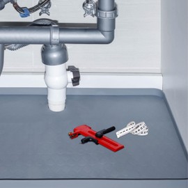 3 in 1 SET: Under Sink Mat with Cutout for Pipes - Cut to Size Under Sink Mat 34x22'' - Cut to Fit Sink Mats - Waterproof Under Kitchen Sink Mats and Protectors - Under Sink Silicone Mat