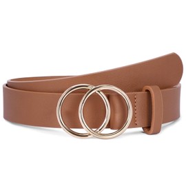 SUOSDEY Leather Belt Good Quality Soft Leather Ladies Belt with Buckle Denim Belt for Women Width 3.3cm, 06-Brown with Gold Ring