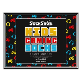 3 Pack Kids Gaming Socks | Sock Snob | Fun Design Novelty Funny Video Gaming Socks for Boys & Girls (9-12, Red/Blue/Yellow)