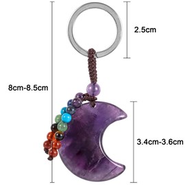 KYEYGWO Crystal Moon Keyring for Men and Women, 7 Chakras Stone Key Ring, Decorative Crescent Gemstone Bag Pendant, Crescent Pendant for Lanyard, purple
