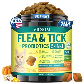 VICSOM Flea and Tick Prevention for Cats, Probiotics for Cats, 500 Chews
